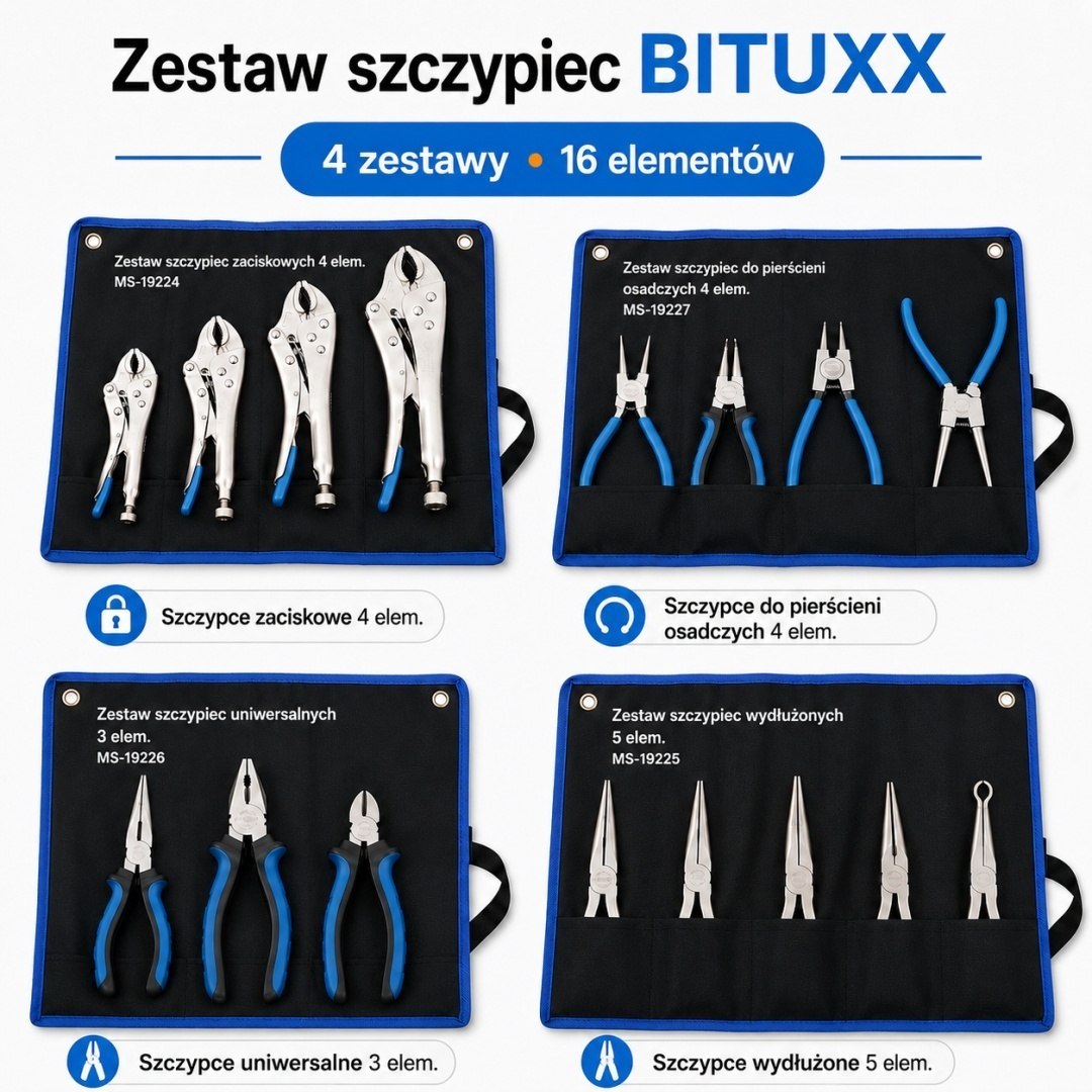 BITUXX Sada kleští 16ks. Univerzální do dílny garáže M19234(19219+19221+1922319225)